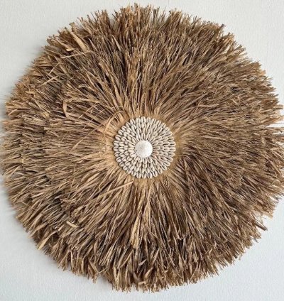 Handmade Rattan Wall Decor Boho Ethnic Geometric Shell Hanging 50cm