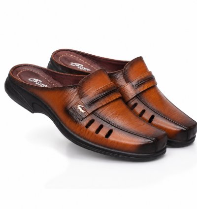 Mens Genuine Leather Mule Sandals Premium Cowhide Slip On Shoes Casual Comfortable Walking Sandals In Tan