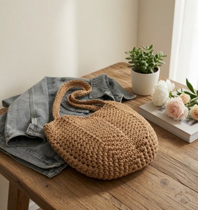 Womens Retro Woven Handbag Brown Handwoven Shoulder Tote Bag