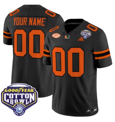 Custom Miami Hurricanes Jersey Name Number 2025 Cotton Bowl Patch Stitched Black
