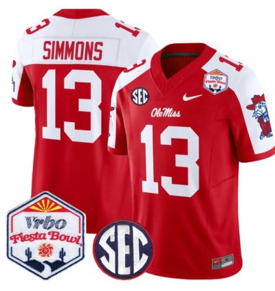 Austin Simmons 13 Ole Miss Rebels Football Jersey 2026 Fiesta Bow Vapor Patch All Stitched
