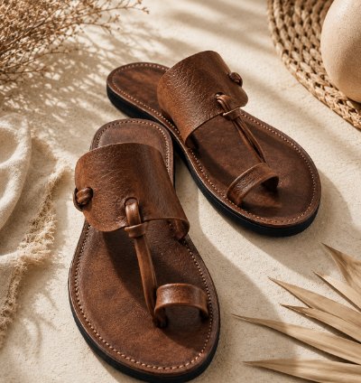 Handmade Artisan Leather Sandals In Dark Brown