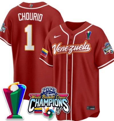 Jackson Chourio 1 Venezuela Baseball Jersey 2026 World Baseball Classic Champions Limited Stitched