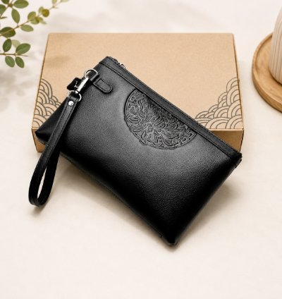 Mens Genuine Leather Handbag Black Full Grain Leather Clutch Waterproof Organizer Bag Handmade Leather Gift For Men