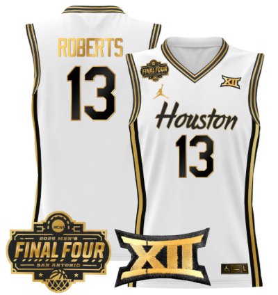 Jwan Roberts Jersey 13 Houston Cougars 2025 Final Four Patch White Gold