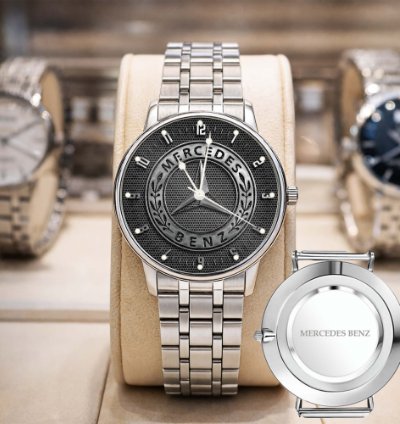 Mercedes Benz Sport Car Mens Watch Brake Caliper Dial Gold Metal Strap
