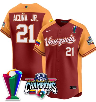 Ronald Acuna Jr 21 Venezuela Baseball Jersey 2026 World Baseball Classic Champions Limited Stitched