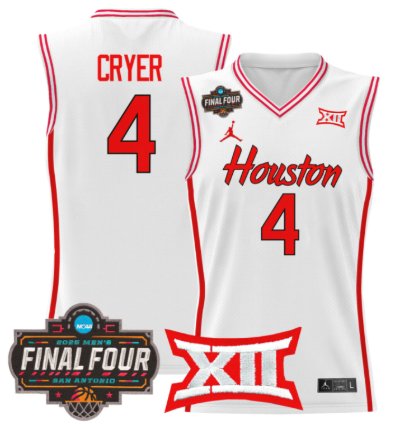 Lj Cryer Jersey 4 Houston Cougars 2025 Final Four Patch Stitched White