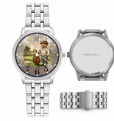 Sporty Golf Teddy Bear Theme Mens Wrist Watch223 Silver Steel