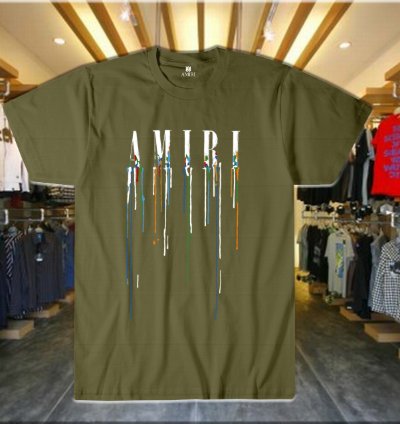 Drip Letter Print Unisex T-shirt Military Green