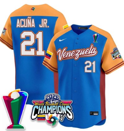 Ronald Acuna Jr 21 Venezuela Baseball Jersey 2026 World Baseball Classic Champions Limited Stitched