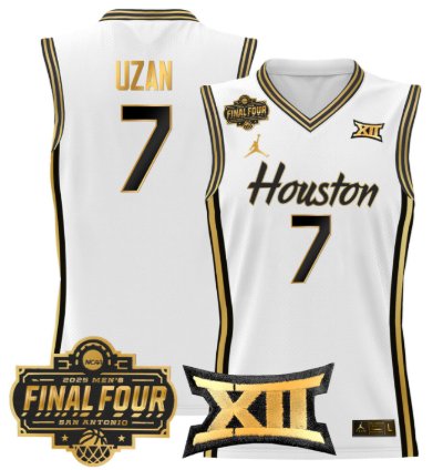 Milos Uzan Jersey 7 Houston Cougars 2025 Final Four Patch Stitched White Gold
