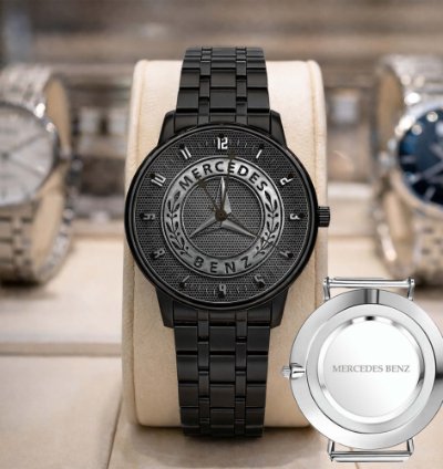 Mercedes Benz Sport Car Mens Watch Brake Caliper Dial Gold Metal Strap