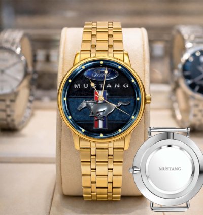 Mustang Logo Classic Watch For Men With Silver Steel Strap