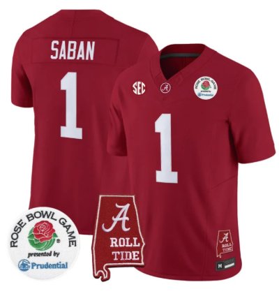 Nick Saban Jersey 1 Alabama Crimson Tide 2026 Rose Bowl Patch Stitched Crimson