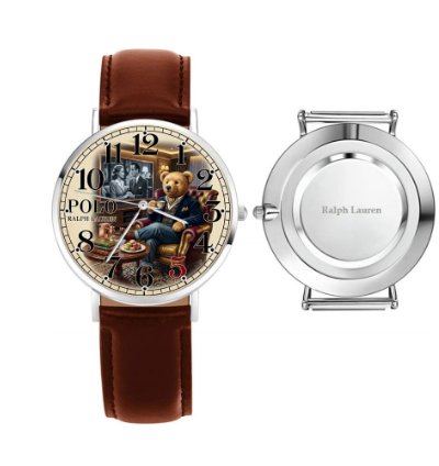 Luxury Gentleman Teddy Bear Cream Dial Mens Watch222 Leather Brown