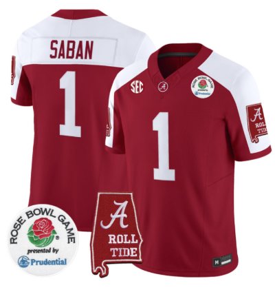 Nick Saban Jersey 1 Alabama Crimson Tide 2026 Rose Bowl Patch Stitched Crimson Alter