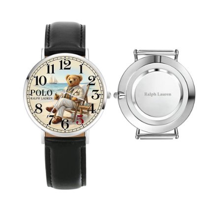 Sleek Beach Teddy Bear Illustration Mens Wrist Watch224 Leather Black