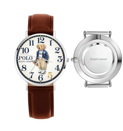 Elegant Preppy Flower Basket Bear Cream Dial Watch237 Leather Brown