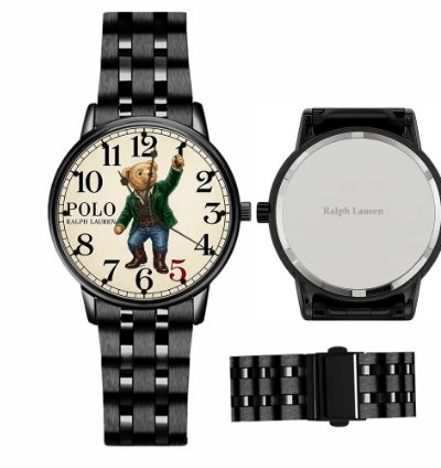 Preppy Dapper Teddy Bear Cream Dial Wrist Watch234 Black Steel