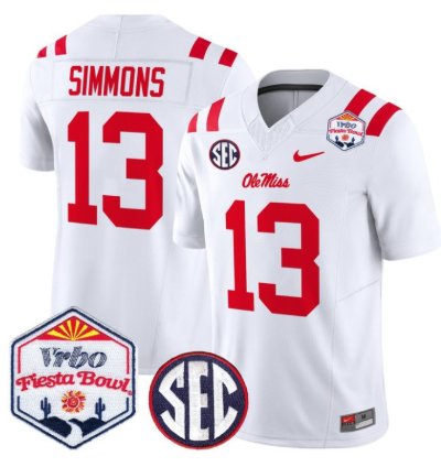 Austin Simmons 13 Ole Miss Rebels Football Jersey 2026 Fiesta Bow Vapor Patch All Stitched