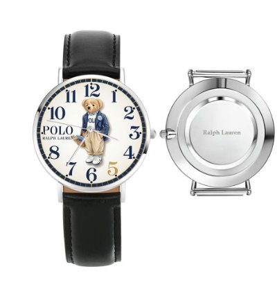 Elegant Preppy Flower Basket Bear Cream Dial Watch237 Leather Black