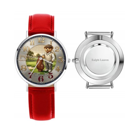 Sporty Golf Teddy Bear Theme Mens Wrist Watch223 Leather Red