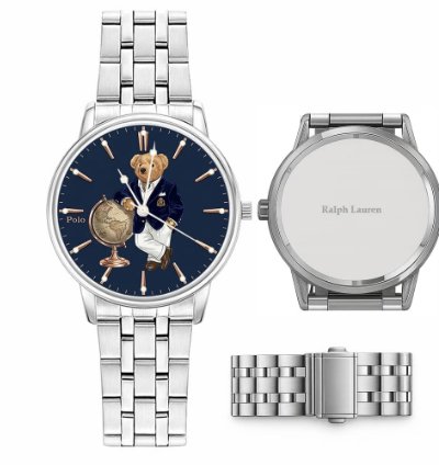 Elegant World Map Bear Navy Dial Mens Watch236 Silver Steel