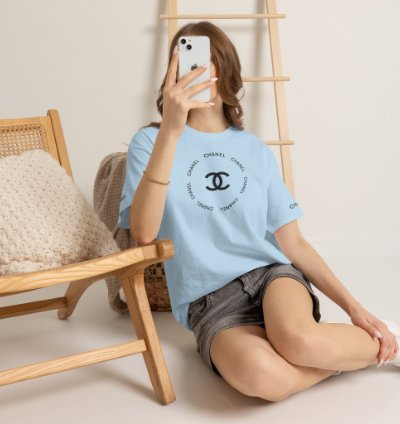Chanel Logo Circle Light Blue T-shirt - Size Usa