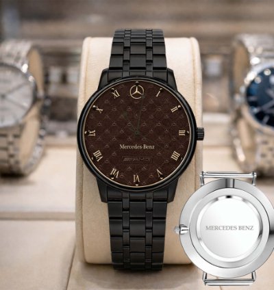 Mercedes Benz Sport Car Mens Watch Brake Caliper Dial Gold Metal Strap