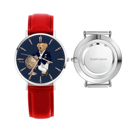 Elegant World Map Bear Navy Dial Mens Watch236 Leather Red