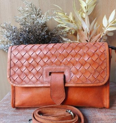Womens Genuine Leather Woven Crossbody Bag Handcrafted Shoulder Purse Elegant Everyday Handbag Gift For Her In Light ...