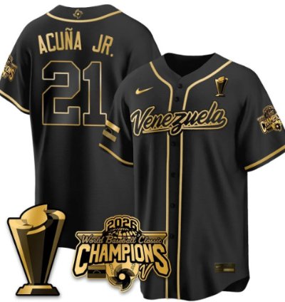 Ronald Acuna Jr 21 Venezuela Baseball Jersey 2026 World Baseball Classic Champions Limited Stitched