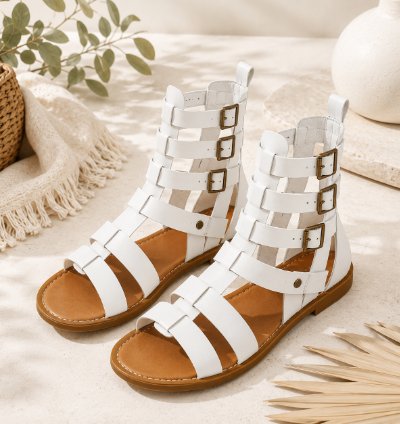 Handmade Genuine Leather Gladiator Sandals In White