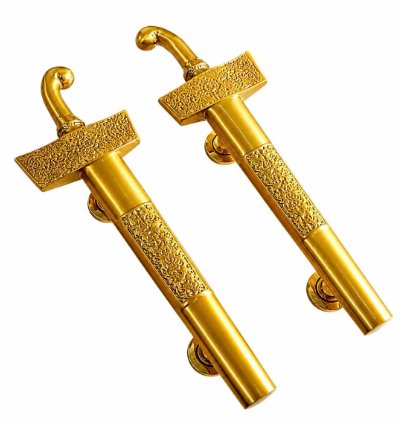 Antique Keris Style Door Handle Solid Cast Aluminum Pull Javanese Rustic Entry Hardware Yellow