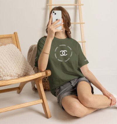 Chanel Logo Circle Military Green T-shirt - Size Usa