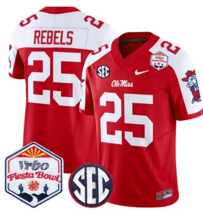 Rebels 25 Ole Miss Rebels Football Jersey 2026 Fiesta Bow Vapor Patch All Stitched
