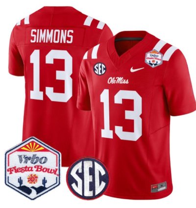 Austin Simmons 13 Ole Miss Rebels Football Jersey 2026 Fiesta Bow Vapor Patch All Stitched