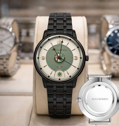 Alfa Romeo Black Design Leather Silver Watch