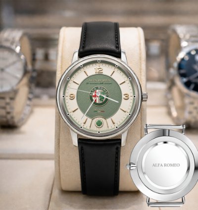 Alfa Romeo Black Design Leather Silver Watch