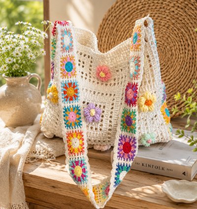 Handmade Daisy Crochet Shoulder Bag Floral Sling Bag