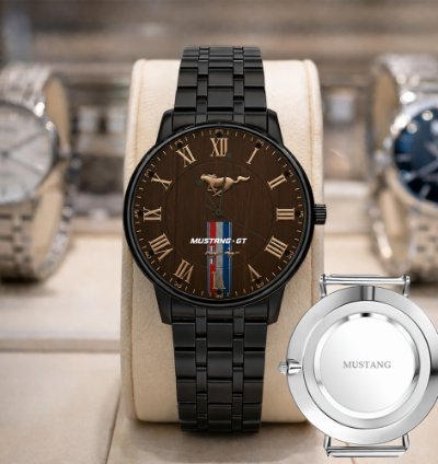 Ford Mustang Car Watch For Men Red Leather Strap Luxury Wristwatch