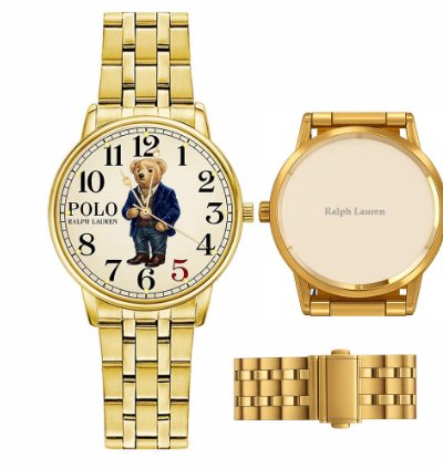 Smart Navy Jacket Teddy Bear Mens Wrist Watch225 Gold Steel