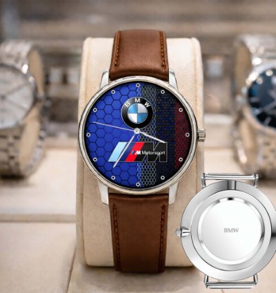 Bmw Logo Custom Analog Watch Stainless Steel Mens Bm1