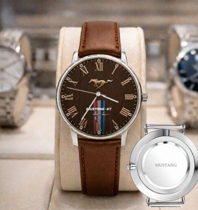 Ford Mustang Car Watch For Men Red Leather Strap Luxury Wristwatch