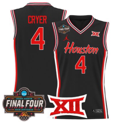 Lj Cryer Jersey 4 Houston Cougars 2025 Final Four Patch Stitched Black
