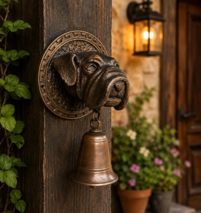 Vintage Bulldog Brass Door Bell Antique Style Wall Hanging Rustic Gate Decor