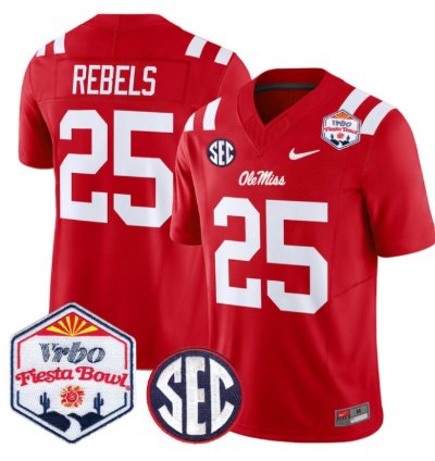 Rebels 25 Ole Miss Rebels Football Jersey 2026 Fiesta Bow Vapor Patch All Stitched