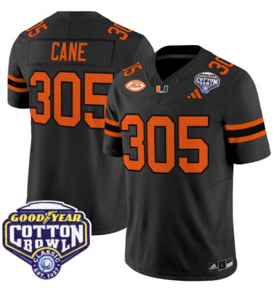 Cane Jersey 305 Miami Hurricanes 2025 Cotton Bowl Patch Stitched Black