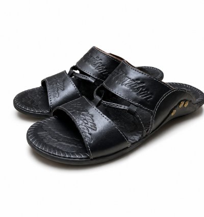 Premium Handmade Genuine Leather Sandals In Black 2